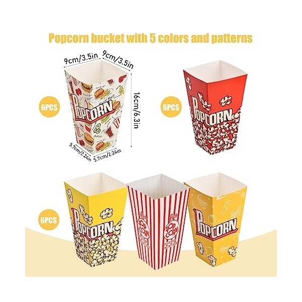 30 Pièces Sacs Popcorn, 28 oz Sacs de Popcorn, Popcorn Boîte de Papiers à Motifs Délicats, Popcorn Boite pour Noël Rouges et 