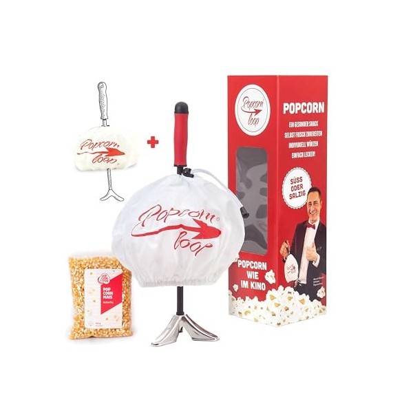 Popcornloop Ensemble de Cinéma maison composé 1x Tube agitateur, 1x Capot remplacement, 1x Premium Popcorn Maïs 500g - Machin