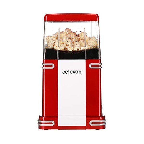 celexon machine à popcorn avec air chaud CinePop CP250-22x17,5x28,5cm - rouge/look retro - sans huile/faible en graisse - Pop