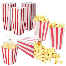 Lot de 26 petites boîtes à popcorn rouges et blanches en carton pour fêtes, collations, bonbons, popcorn, sacs cadeaux de Noë