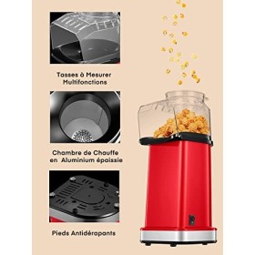FOHERE Machine à Pop Corn, En 2 Minutes, Machine Pop Corn à Air Chaud 1400 W, Avec Tasse à Mesurer, Collations Faibles En Gra