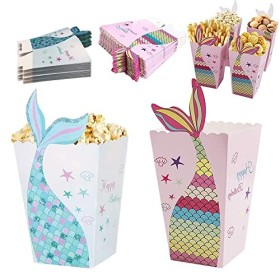 48 Pièces Partie Carton Bonbon Conteneur, Sirène de Pop Corn, Boîte à Popcorn Anniversaire, Boîte à Pop Corn Sirène, Boîtes e