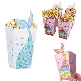 48 Pièces Partie Carton Bonbon Conteneur, Sirène de Pop Corn, Boîte à Popcorn Anniversaire, Boîte à Pop Corn Sirène, Boîtes e