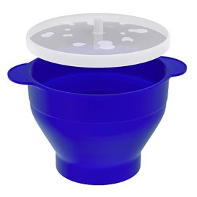 Intirilife Popcorn Maker réutilisable en silicone pour le micro-ondes, bol pliable avec couvercle en Bleu - 24 x 20 x 6 14.5