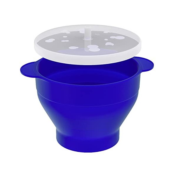 Intirilife Popcorn Maker réutilisable en silicone pour le micro-ondes, bol pliable avec couvercle en Bleu - 24 x 20 x 6 14.5