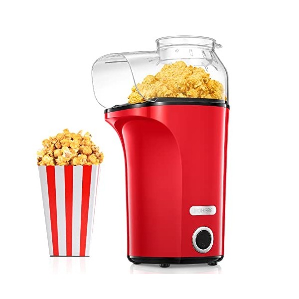 Machine à Pop Corn 1400W, 4L Grande Capacité, 120g Machine Pop Corn à Air Chaud pour la Maison, Sain & Huile Sans Gras, 2 Min
