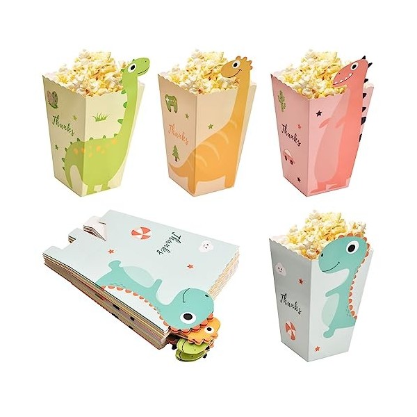 24 Pièces Boîtes de Popcorn, Sacs de Pop-Corn en Papier Dinosaure Mignon, 11,5x7x5cm Conteneur de Bonbons en Carton, Petites 