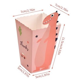 24 Pièces Boîtes de Popcorn, Sacs de Pop-Corn en Papier Dinosaure Mignon, 11,5x7x5cm Conteneur de Bonbons en Carton, Petites 