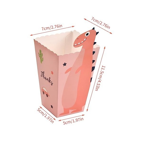 24 Pièces Boîtes de Popcorn, Sacs de Pop-Corn en Papier Dinosaure Mignon, 11,5x7x5cm Conteneur de Bonbons en Carton, Petites 