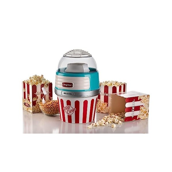 Ariete 2957 Machine à popcorn XL Party Time, Appareil à popcorn, 1.100 W, cuisson à air chaud, bol amovible, bleu