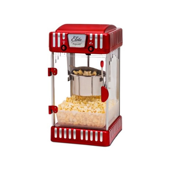 Elite Gourmet EPM-250 Machine à popcorn classique à poser, style rétro/fête foraine, capacité 74 ml, pour soirée cinéma, rou