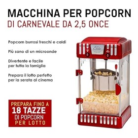 Elite Gourmet EPM-250 Machine à popcorn classique à poser, style rétro/fête foraine, capacité 74 ml, pour soirée cinéma, rou