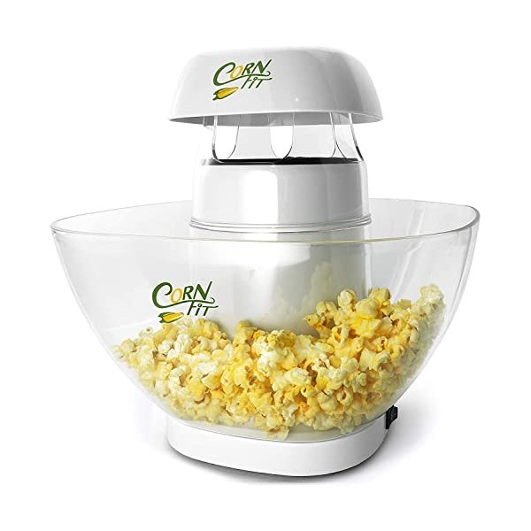Cornfit PM 1160 Machine à popcorn automatique avec grand bol amovible 4,5 l Blanc