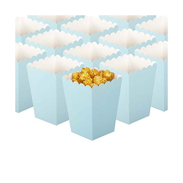 GAKA FAVOR Paquet de 24 Petites Boîtes à Pop-Corn Bleu Clair,Boite Pop Corn Bonbons Conteneur,Boîtes à Maïs Soufflé en Papier