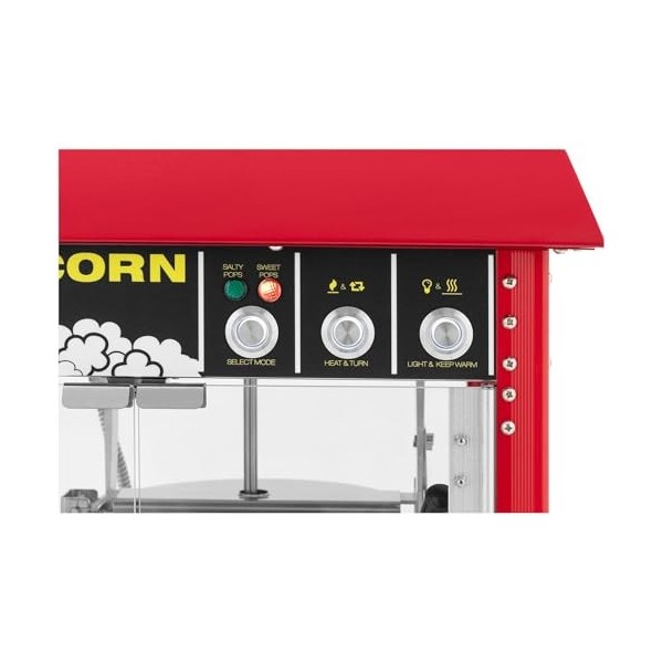 Royal Catering RCPS-16E.3-2F Machine à pop-corn design rétro 195 °C / 235 °C 2 températures pour pop-corn sucré et salé Rouge