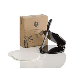 Buddy´s BBQ – Presse à tortillas, tacos, enchiladas, burritos anti-adhésive, en fonte, noire, avec 100 feuilles de papier, Ø 