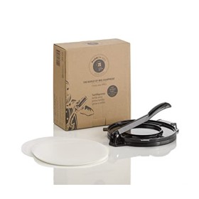 Buddy´s BBQ – Presse à tortillas, tacos, enchiladas, burritos anti-adhésive, en fonte, noire, avec 100 feuilles de papier, Ø 