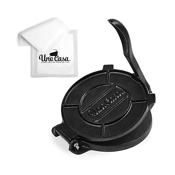 Uno Casa Machine à Tacos en Fonte de 25,4 cm - Appareil pour Quesadillas et Tortillas, Roti - Papier Sulfurisé en Bonus - Pre