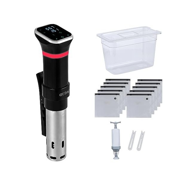 Gudac Cuiseur sous vide de précision, 1100 W, kit de machine sous vide, circulateur dimmersion, avec réservoir deau de 6 L 
