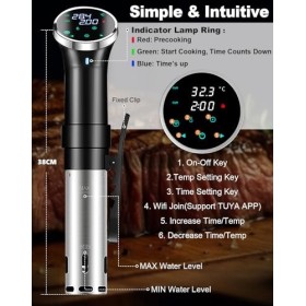 Machine sous vide pour la cuisine, cuisinière sous vide, circulation dimmersion à contrôle tactile de 1100 W avec fonction d