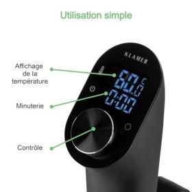 KLAMER Sous Vide Stick, 1200 Watt IPX7 étanche avec circulation 3D et régulation de température de 20 à 95℃, cuiseur lent ave