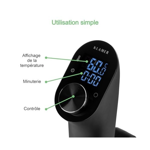 KLAMER Sous Vide Stick, 1200 Watt IPX7 étanche avec circulation 3D et régulation de température de 20 à 95℃, cuiseur lent ave