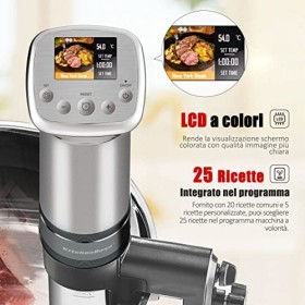 KitchenBoss Sous Vide Roner Cuisson à basse température 1100W, étanche IPX7, cuisson sous vide, acier inoxydable