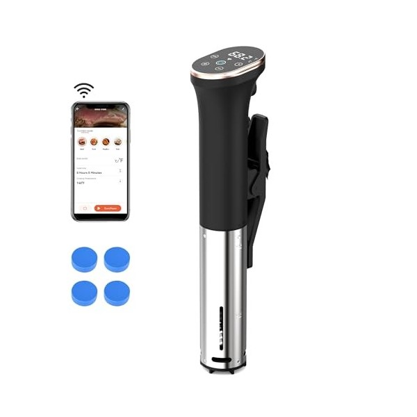 Karinear Thermoplongeur Wi-Fi Cuisson Sous Vide | 1400W Cuiseur Sous Vide | 10-90°C, Minuterie de 1-99 Min | Thermoplongeur C