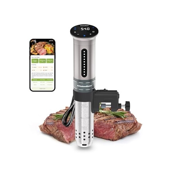 KitchenBoss Thermoplongeur Wi-Fi Cuisson Sous Vide: 1100W Cuiseur Sous Vide IPX7 Imperméable à leau dImmersion de Cuisinièr