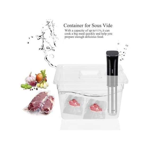 Tnfeeon Récipient avec Couvercle pour Circulateur sous Vide Précision Culinaire 11 litres Kit Daccessoires en Polycarbonate 