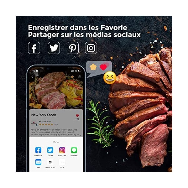 KitchenBoss Thermoplongeur WLAN Cuiseur Sous Vide: G330 Wifi Cuisson Sous Vide, 1100W,IPX7 Imperméable à leau dImmersion de