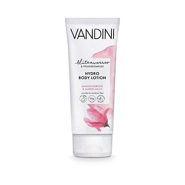 VANDINI Hydro Body Lotion Femme au fleur de magnolia et lait damande - lotion hydratante pour peaux normales à sèches - véga