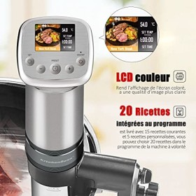 KitchenBoss Cuiseur Sous Vide Termoplongeur Sous-Vide 1100W: IPX7 étanche,20 Programmes de Recettes,écran Couleur LCD|Moteur 