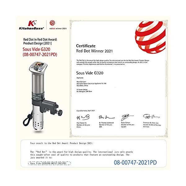KitchenBoss Sous-Vide Garer Circulateur de plongée ultra-silencieux : recettes LCD colorées | G320 Pro Silver Machine, moteur