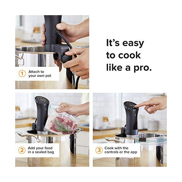 Anova Cuiseur de précision 2.0 AN500-EU00, Precision Cooker, Sous Vide, WiFi, 100 Watt, incl. prise type C pour utilisation E