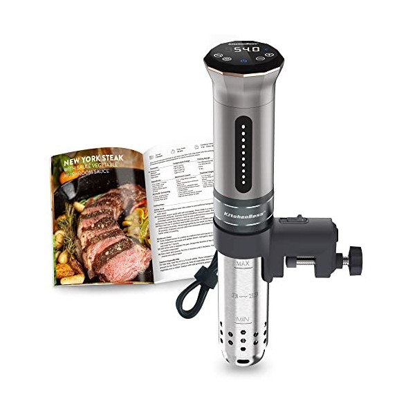 KitchenBoss Cuiseur Sous Vide,1100W, IPX7 Imperméable à leau,Calculateur dImmersion de Cuisinière,Thermostat Réglable pour 