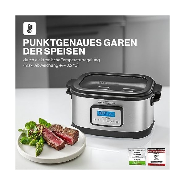 ProfiCook Cuiseur sous vide avec capacité de 8,5L | pour une cuisson précise | Cuve avec minuterie de 72 heures | Fonctions c