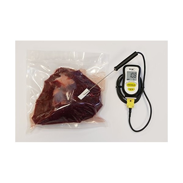 TFA Dostmann 14.1552.01 Thermomètre sous-vide numérique avec sonde en acier inoxydable et bande en mousse pour létanchéité N