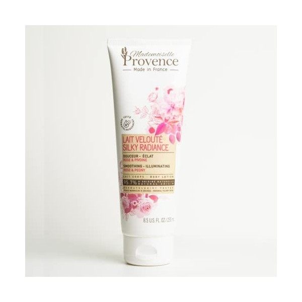 Mademoiselle Provence - Lait Hydratant Corps - Douceur et Eclat - Rose Bio et Pivoine - Naturel - Vegan - Made in France - 25