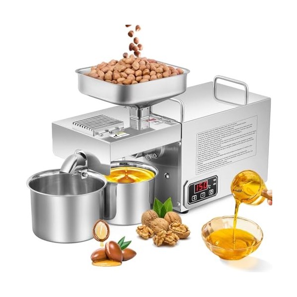 Moongiantgo Machine à Huile 1500w, Froid/Chaud Extracteur Dhuile En Acier Inoxydable Avec Panneau, Moteur Sans Balais, Contr