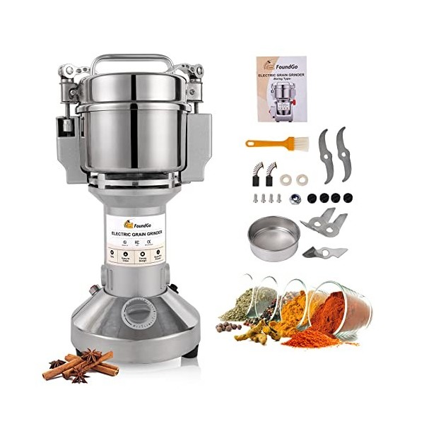 FoundGo 500G Moulin à Céréales Électrique, Grinder à Grain Farine 25000RPM Haute Vitesse en Acier Inoxydable, Broyage Superfi