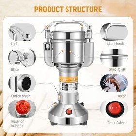 Moulin à Céréales Électrique, Couleeur 500g Haute Vitesse Broyage Moulin à Épices Moulin Epices Grinder Électrique avec 3 Lam