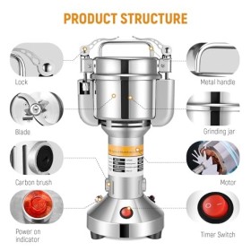 Moulin à Céréales Électrique, Couleeur Grinder Electrique 150g Haute Vitesse Broyage Moulin à Épices Moulin Epices avec 3 Lam