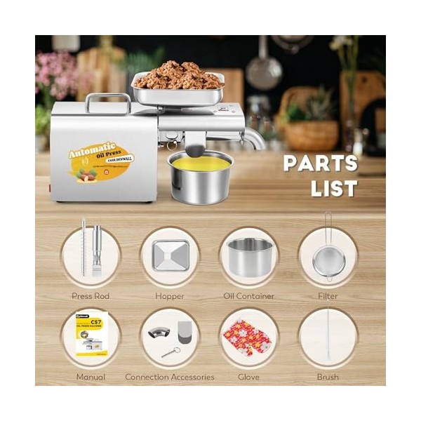 CGOLDENWALL Presse à Huile 1000W 220V Cuisine Chaude/Froide Extracteur dHuile à Noix Sésame, Graines de Perilla/Tournesol/Li