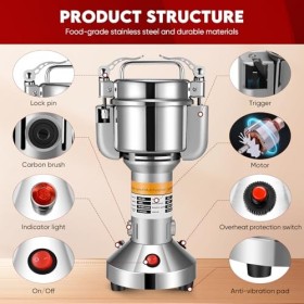 Kotsy Moulin Céréales Grains électrique 150g,Broyeurs à Grains Haute Vitesse 220 V, Herb Moulin à Farine électrique mit 3 Lam