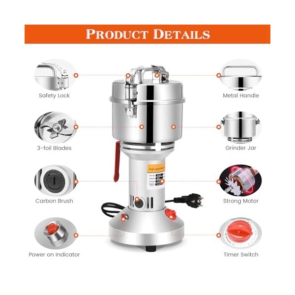 Moulin à Grains Électrique, Aomdom 500 g Grinder Electrique en acier inoxydable moulin cereales à grande vitesse 28000 tr/min