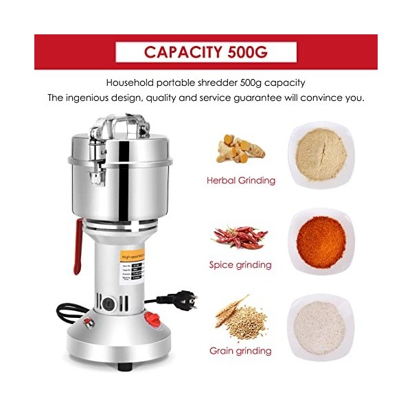 Kotsy 500g Portable Grinder 220V Herb Grain Épice Céréales Broyeur Machine,36000r / min moulin à farine électrique 3 Lames Ma