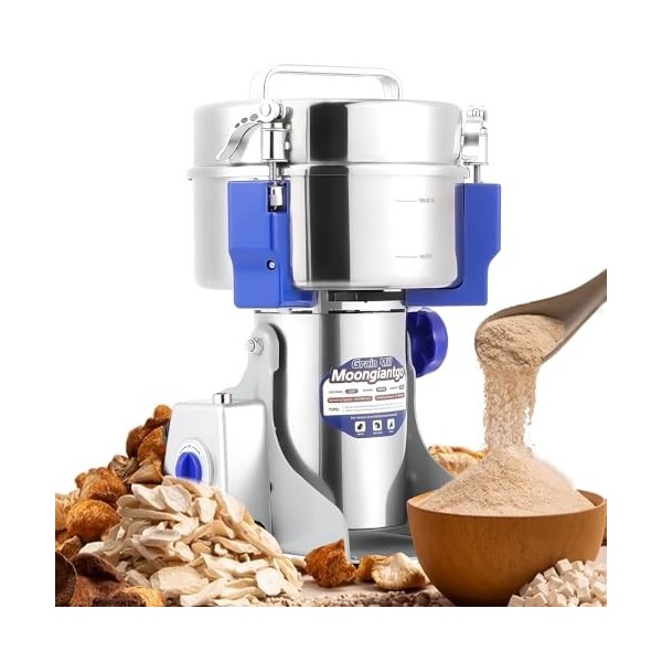 Moongiantgo 1500g Moulin à Céréales Électrique Maille 50-300, Acier Inoxydable & Moteur Commercial de 3000W 36000RPM, pour Cé