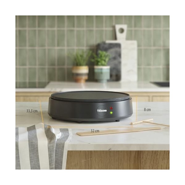 Tristar Crêpière - 30 cm - 1200 W - Chauffe Rapide - Revêtement Antiadhésif - 10 Niveaux de Chaleur - Sans BPA - Rangement Co
