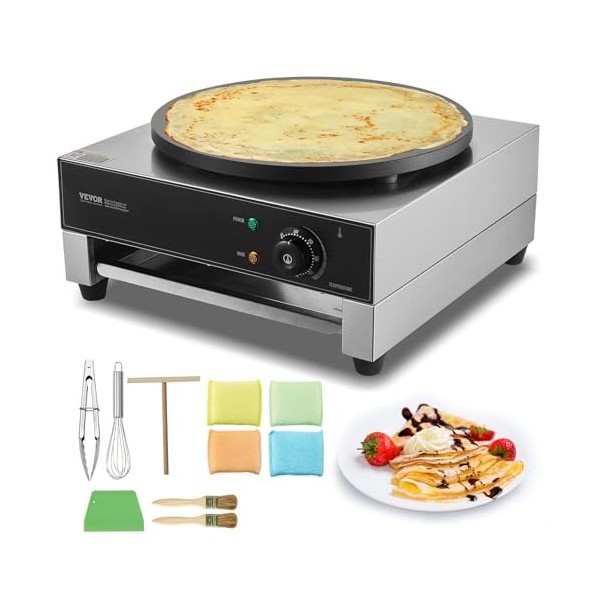 VEVOR Crêpière Électrique 40 cm, Appareil à Crêpes Commercial, Machine à Crêpes Antiadhésive, Plaque Chauffante à Crêpes Plat